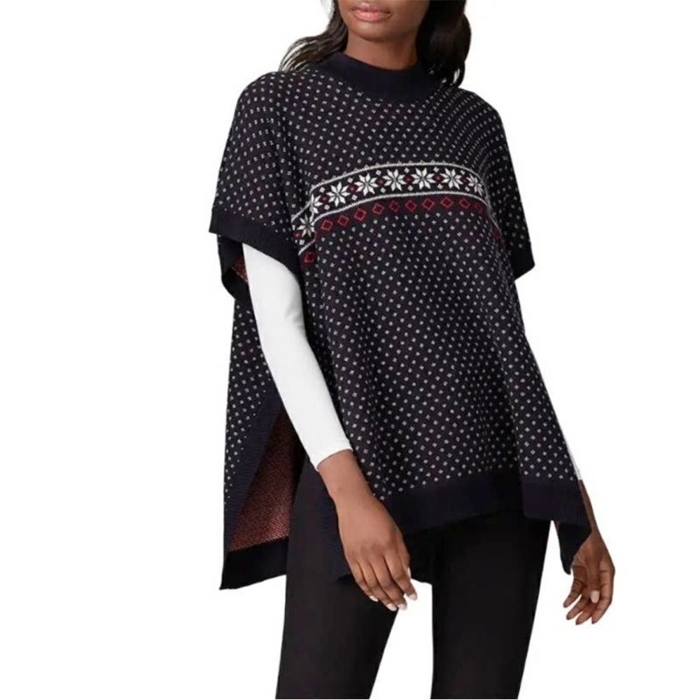 Draper JamesNassau Navy Multi Knit Sweater Fairsle Cape NWT size L